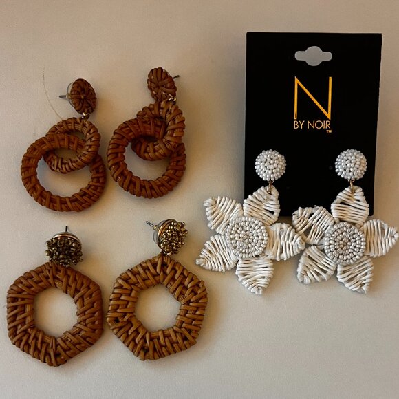 J Crew / Noir Rattan & Beaded Earrings (Set of 3) - Picture 1 of 3